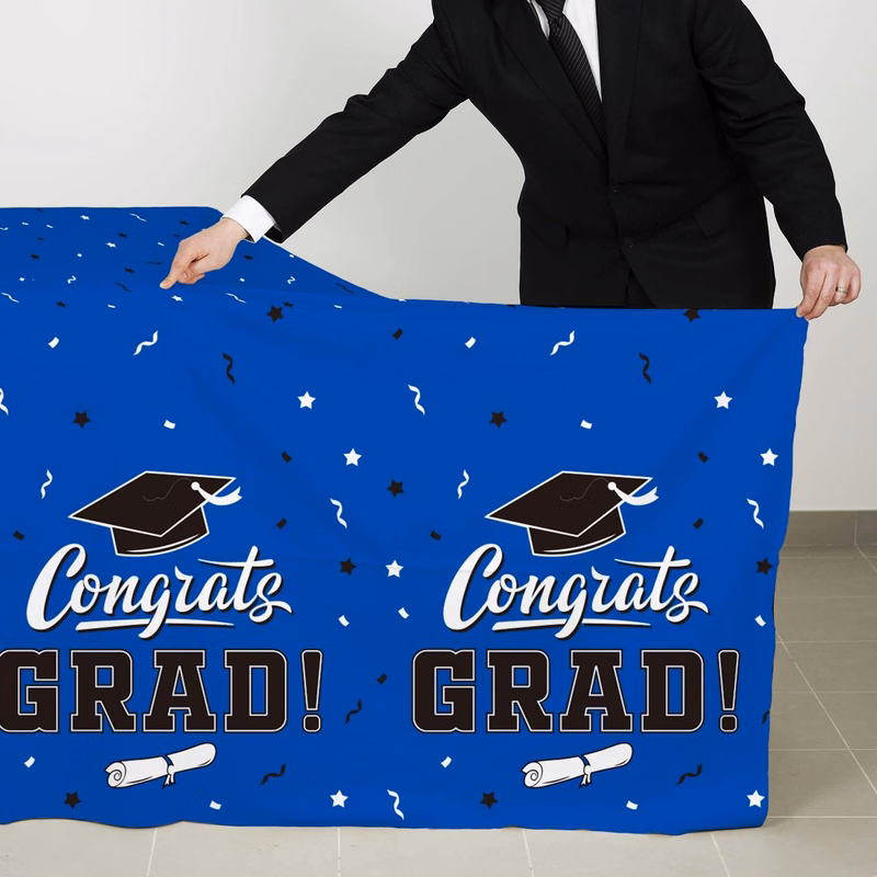 Blue-Themed Graduation Party Plastic Tablecloth