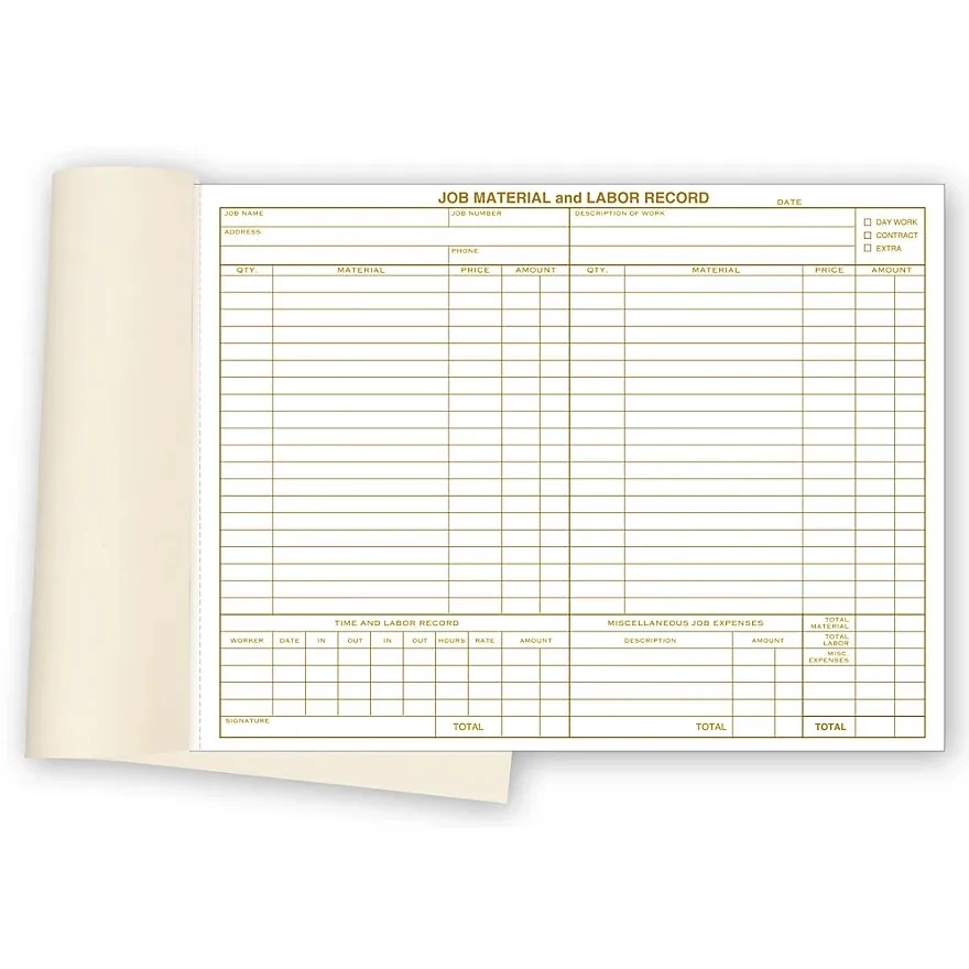 Material and Labor Record Forms, Padded 1