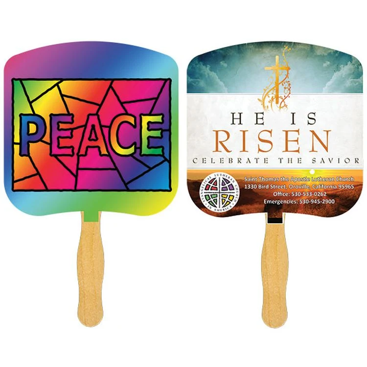 Religious Hand Fan/ Peace Stained Glass with Four Color Process Imprint 1