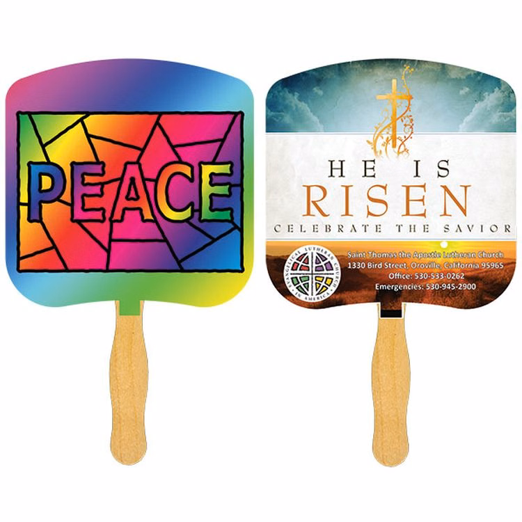 Religious Hand Fan/ Peace Stained Glass with Four Color Process Imprint
