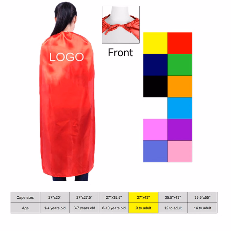 Superhero Satin Cape W/ Tie String For Teens & Adults (27" W x 43" H)