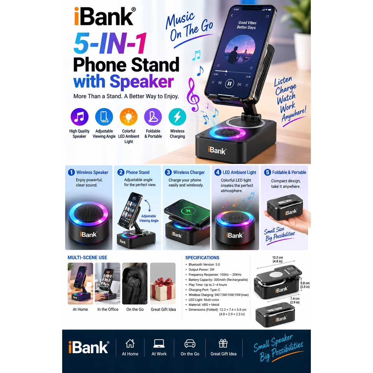 iBank ® Phone Stand with Portable Bluetooth Speaker 1