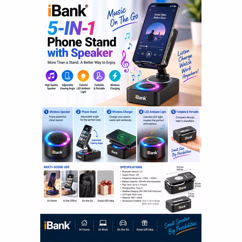 iBank ® Phone Stand with Portable Bluetooth Speaker