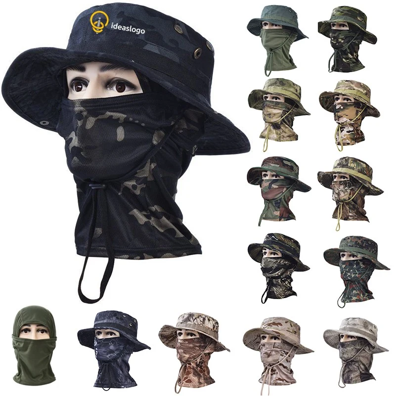 Camouflage Rounded Hat with Sun Protection Scarf 1