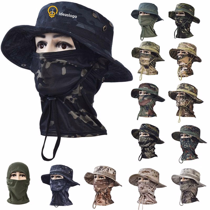 Camouflage Rounded Hat with Sun Protection Scarf