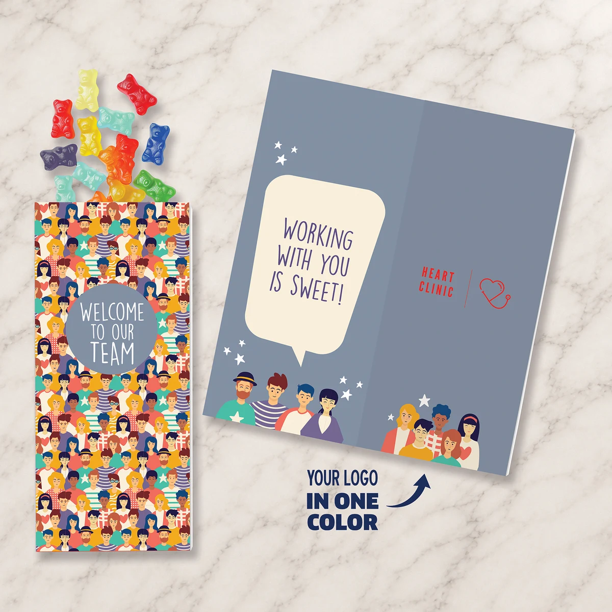 One Color Foil-Stamped Stock Welcome Sweeter Cards with Albanese Gummi Bears 1