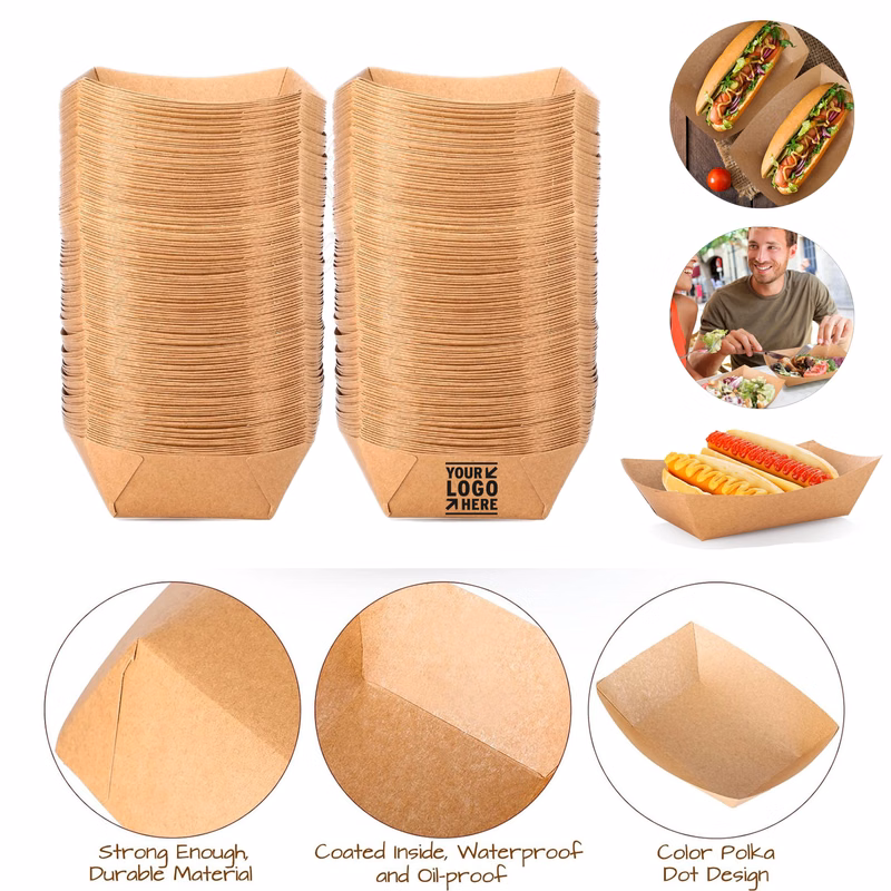 9.5 x 6.5 Inch 5 lb Disposable Kraft Paper Nacho Hot Dog BBQ Food Holder Boat Serving Tray Bulk
