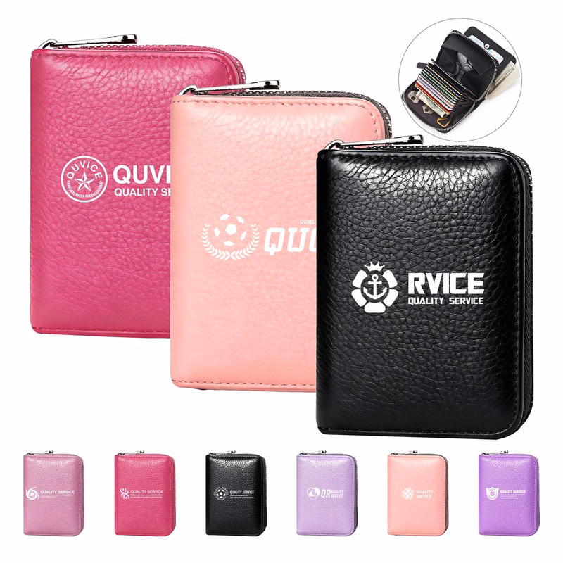 Genuine Leather Zipper Card Holder - Multiple Slots