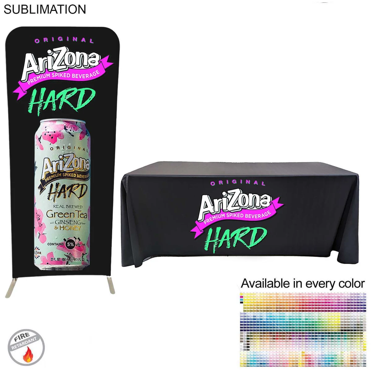 Tradeshow Package Sleek, 3'w x 96"h Skinny EuroFit Tension Fabric Banner + PREMIUM 6'Tablecloth 1