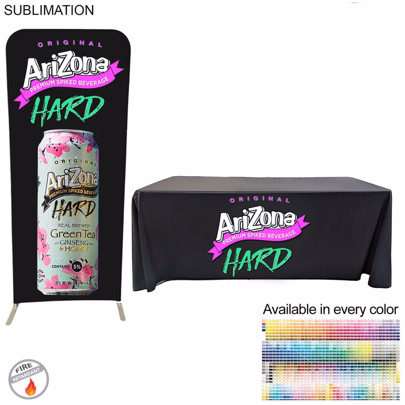 Tradeshow Package Sleek, 3'w x 96"h Skinny EuroFit Tension Fabric Banner + PREMIUM 6'Tablecloth