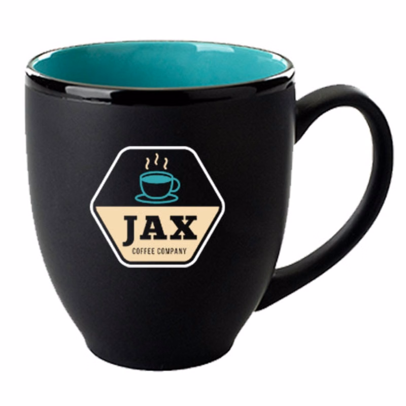 15 Oz Hilo Bistro Mug Matte Satin Black Out/Gloss Aqua in