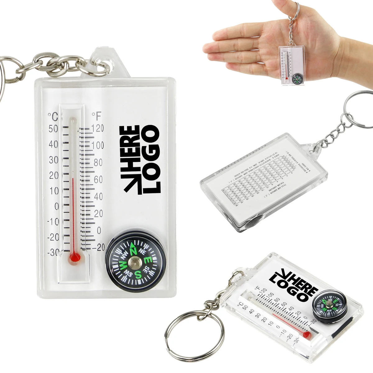 MOQ 20 Thermometer Compass Keychain Ooutdoor Key Tag 1