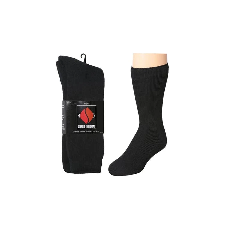 Men's Super Thermal Socks - Black Brushed Lining Size 10-13 1