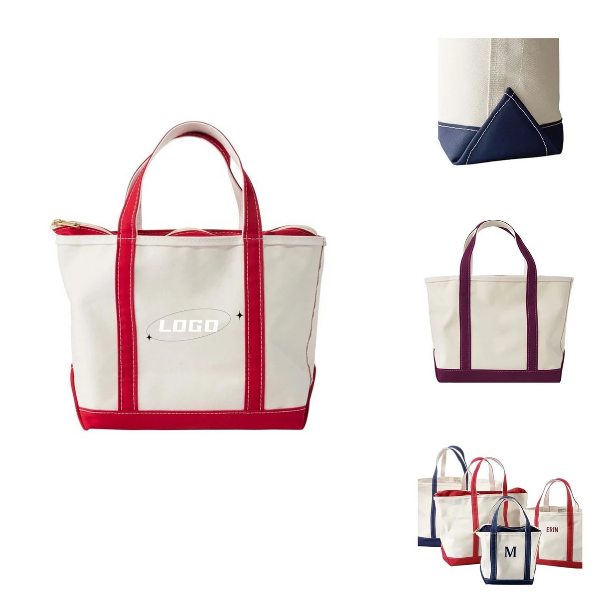 20 Oz. Cotton Canvas Boat Tote Bag With Zipper (Custom) 1
