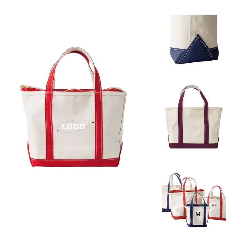 20 Oz. Cotton Canvas Boat Tote Bag With Zipper (Custom)