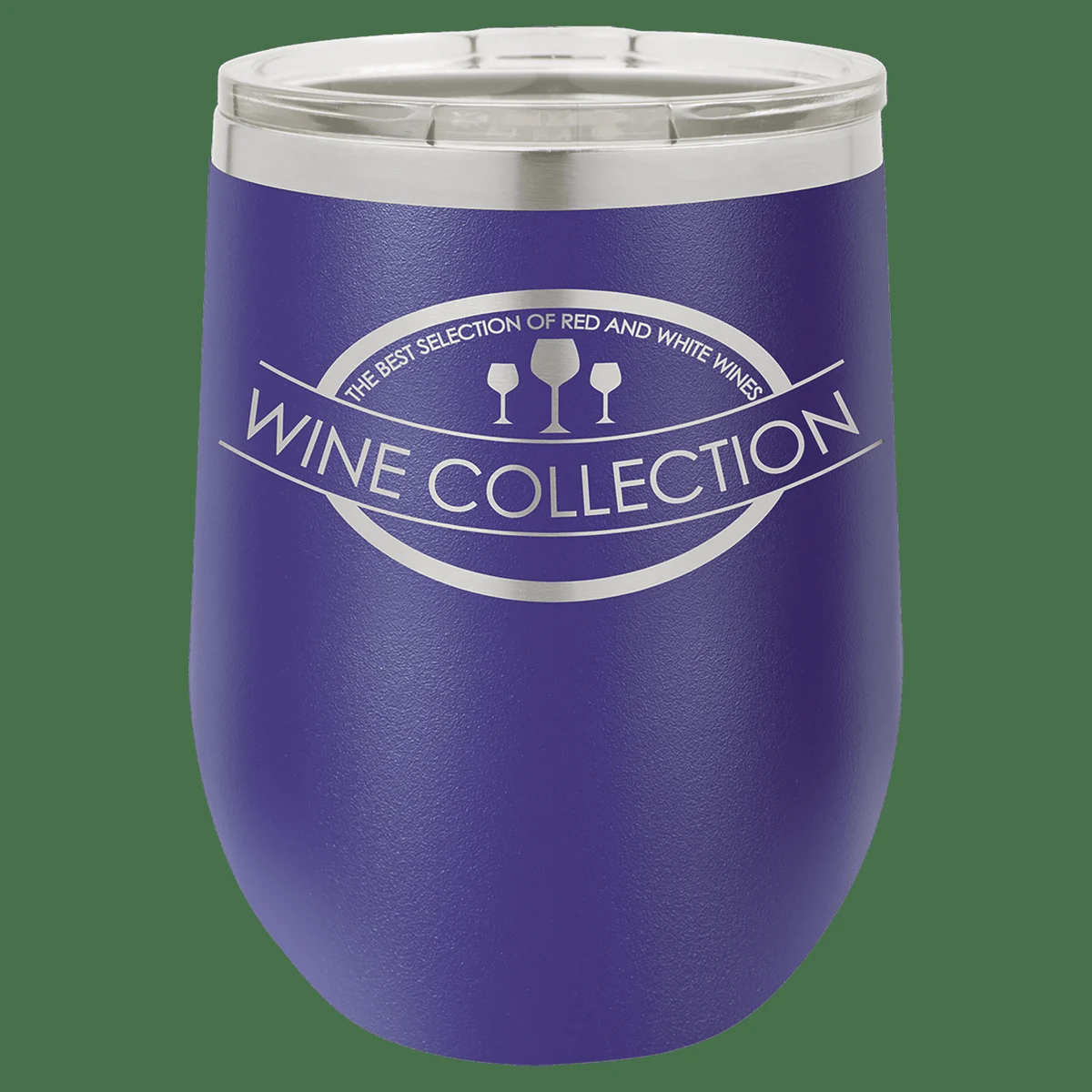 12 oz. Purple Laser Engraved Polar Camel Stemless Wine Tumbler w/Clear Lid 1