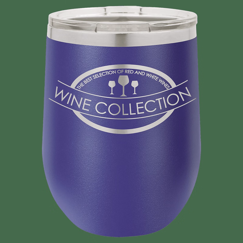 12 oz. Purple Laser Engraved Polar Camel Stemless Wine Tumbler w/Clear Lid