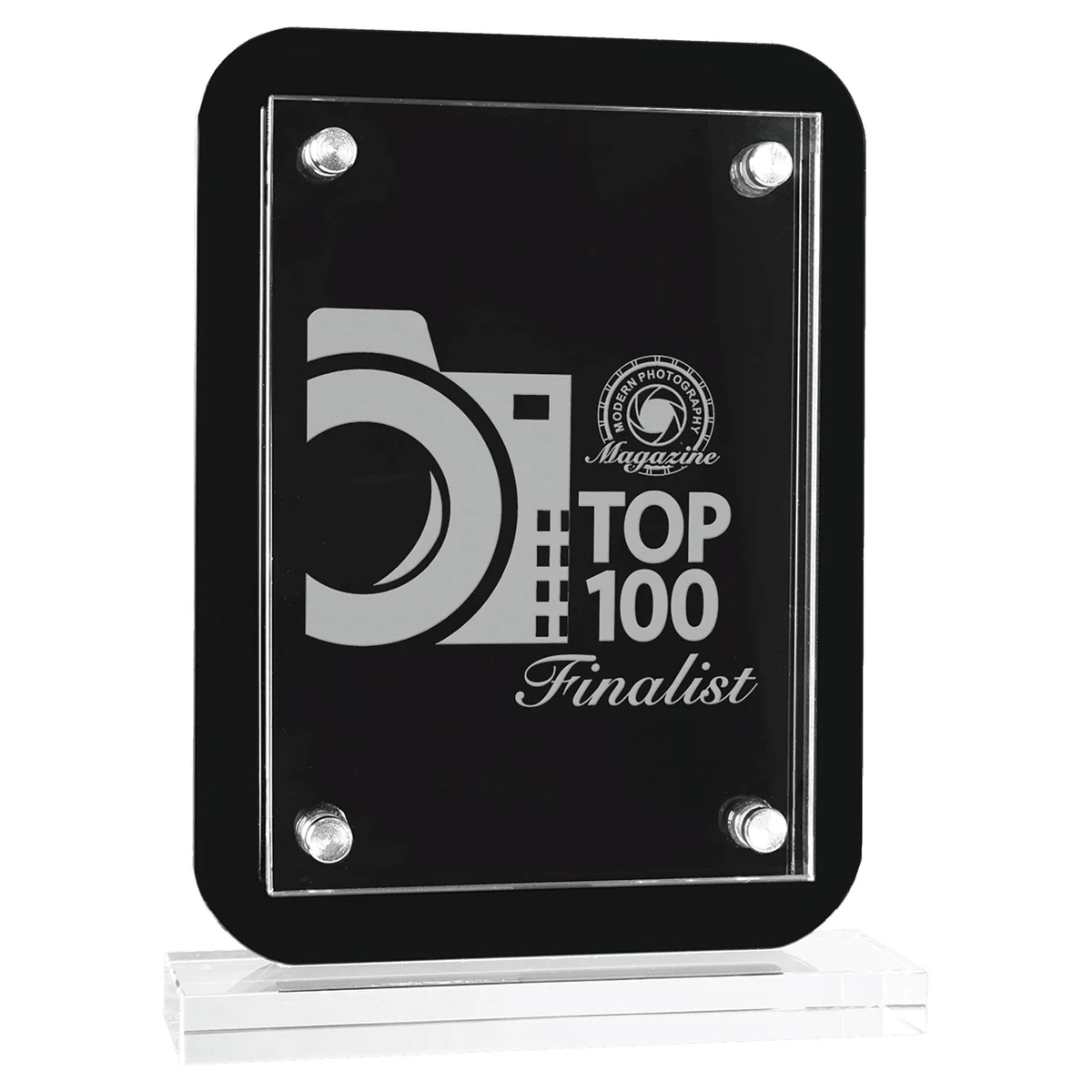 6 1/2" x 8 3/4" Black Floating Glass Standup Plaque 1