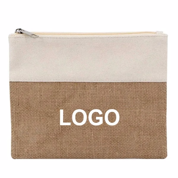 Natural Jute Canvas Flat Zipper Pouch