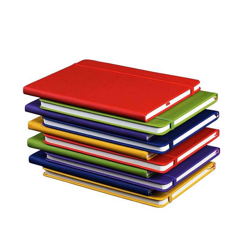 Hard cover PU leather notebook with bookmark and strap