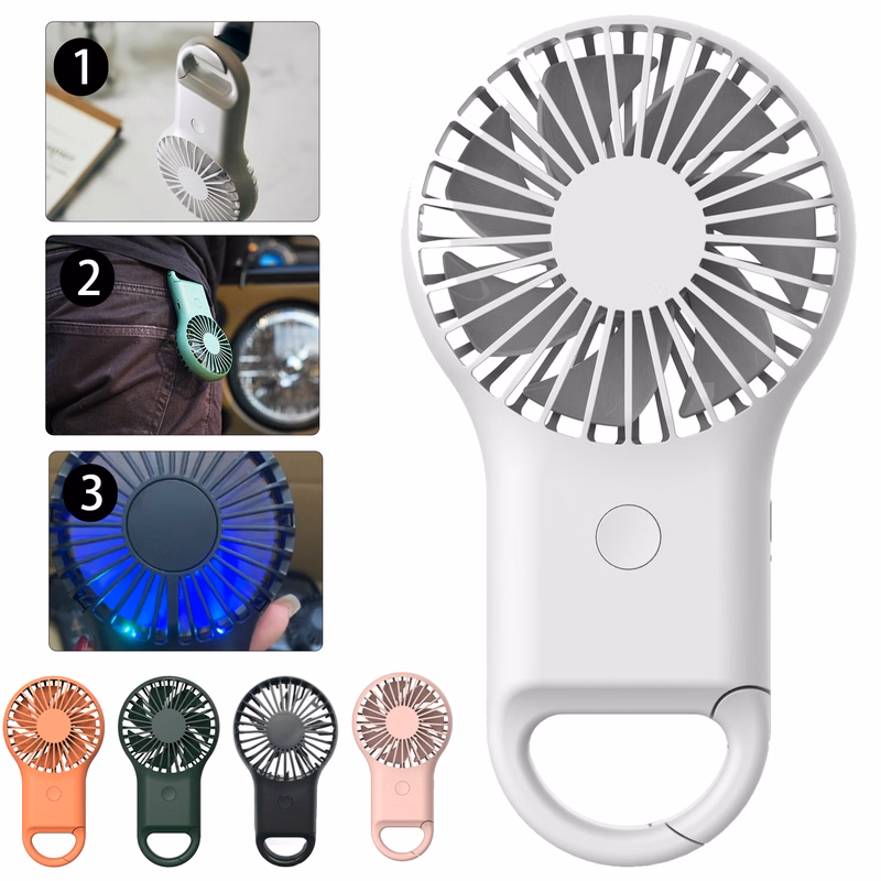 MOQ30 Mini Clip Fan with LED Light and Carabiner Hook