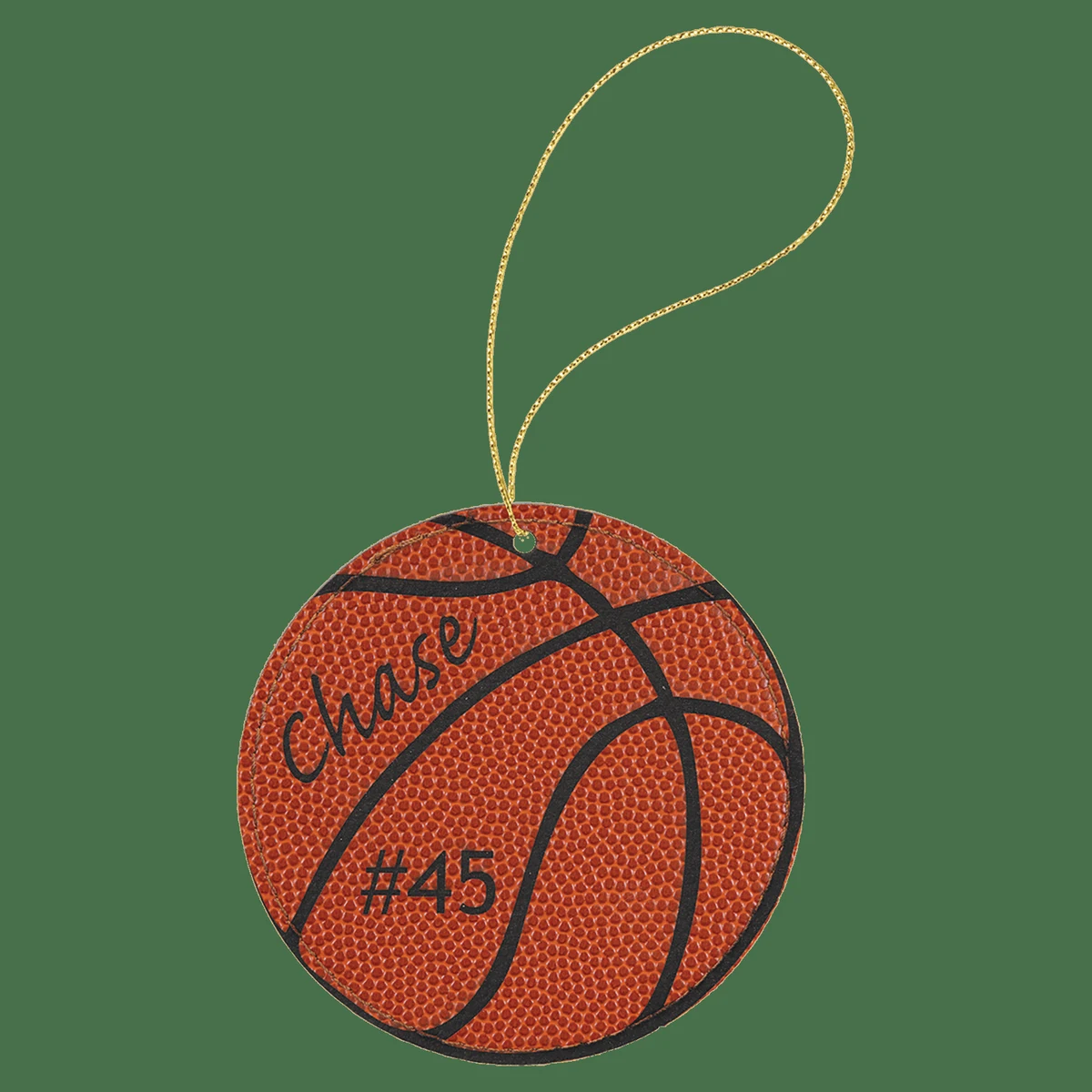 Basketball Texture Leatherette Round Ornament with Gold String 1