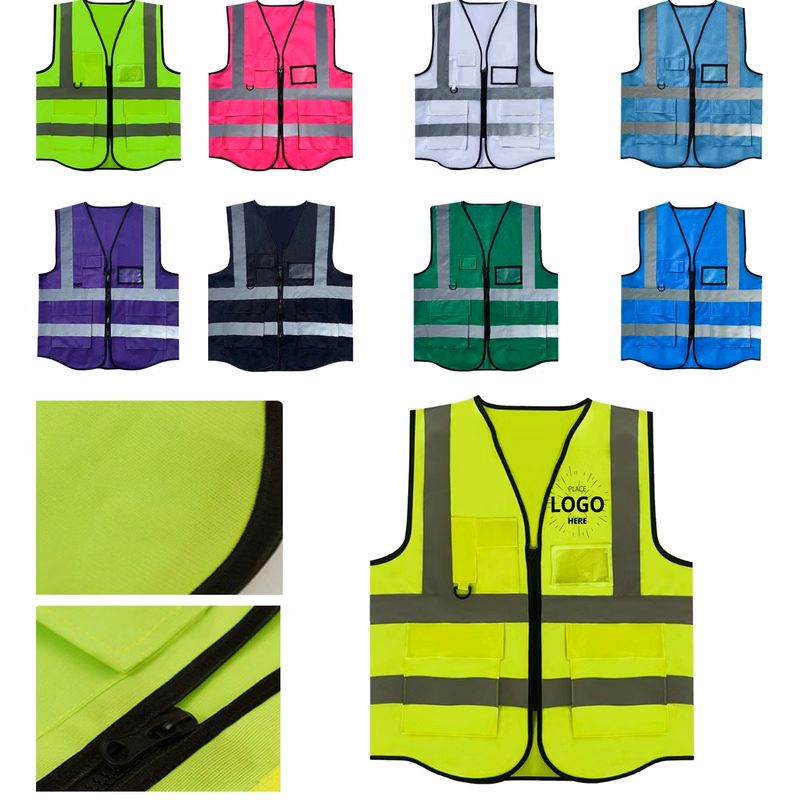 Durable Construction Traffic Cycling Reflective Vest With Reflective Pockets