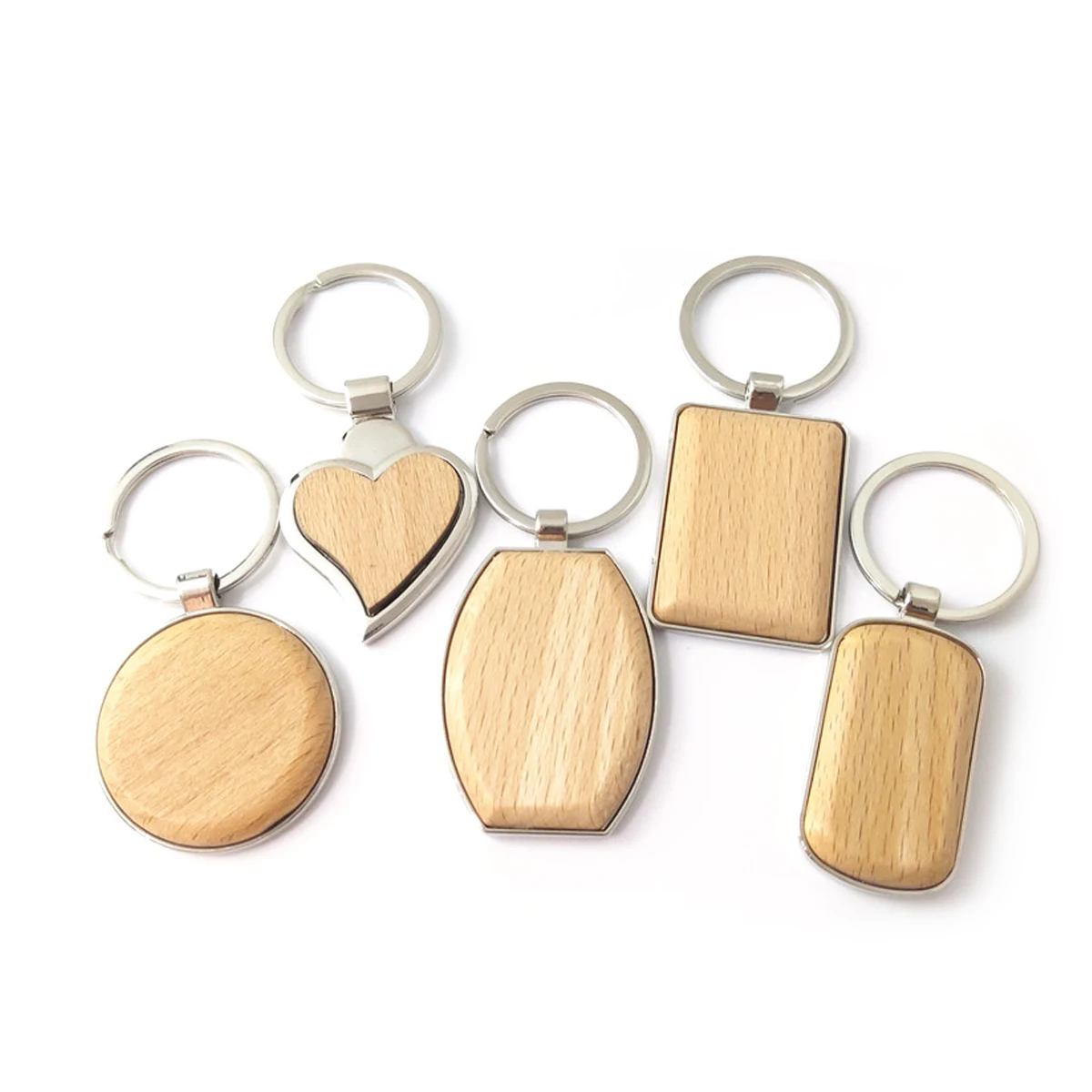 Beech Wood Keychain With Metal 1