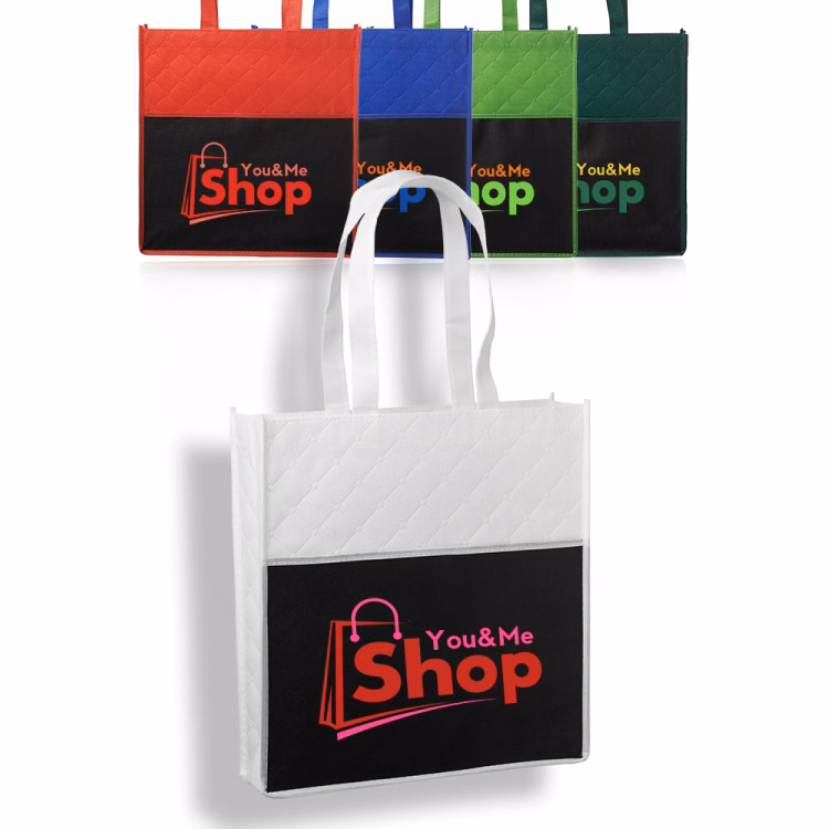 Reusable Quilted Pocket Grocery Tote Bag