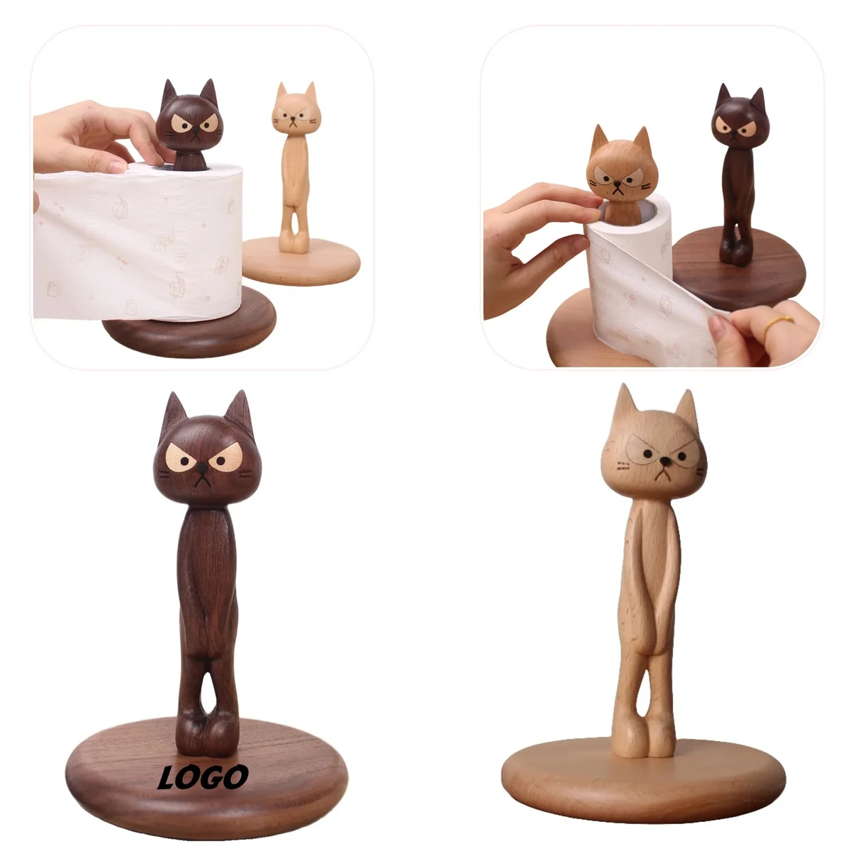 Wooden Cat Tissue Holder Standing 1