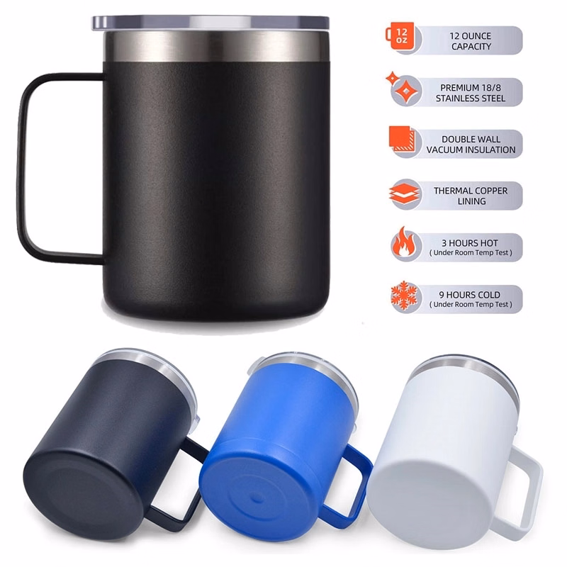 Vacuum Insulated Steel Coffee Mug with Lid and Handle