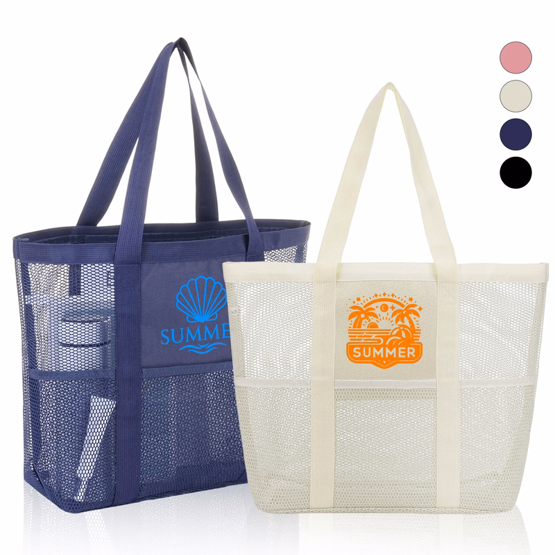 Large Mesh Beach Tote With Multi Pockets