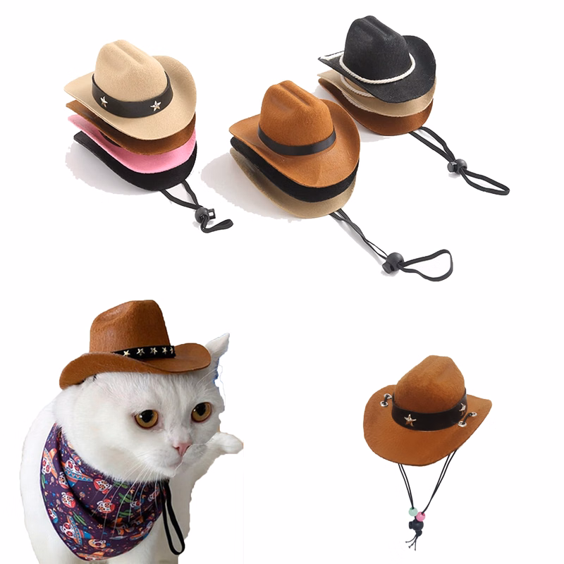 Pet Adjustable Cowboy Hat With Gold Star Pin