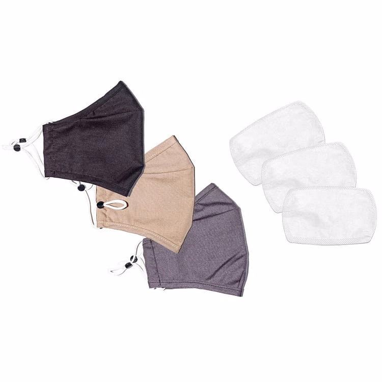 Woven Reusable Face Masks - Filters Adjustable Ear Loops 3 Pieces
