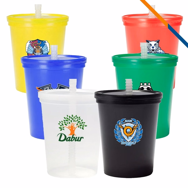 Custom 16 oz Plastic Stadium Cup with Lid & Straw — Sports & Picnic Promo