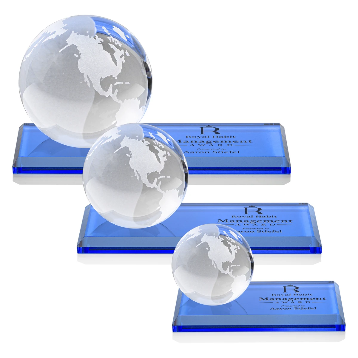 Globe Award on Rectangle Base - Sky Blue 1