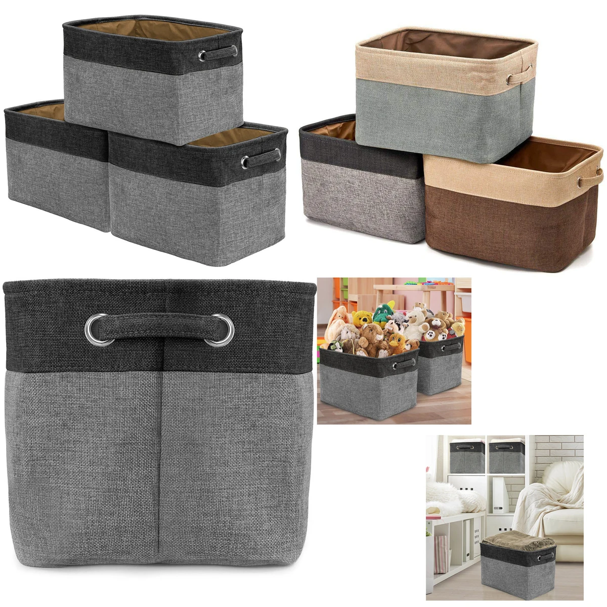 Rectangular Fabric Collapsible Organizer Bin with Carry Handles 1