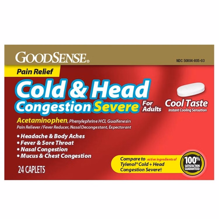 Cold & Head Congestion Severe Caplets - Cool Taste  24 Ct