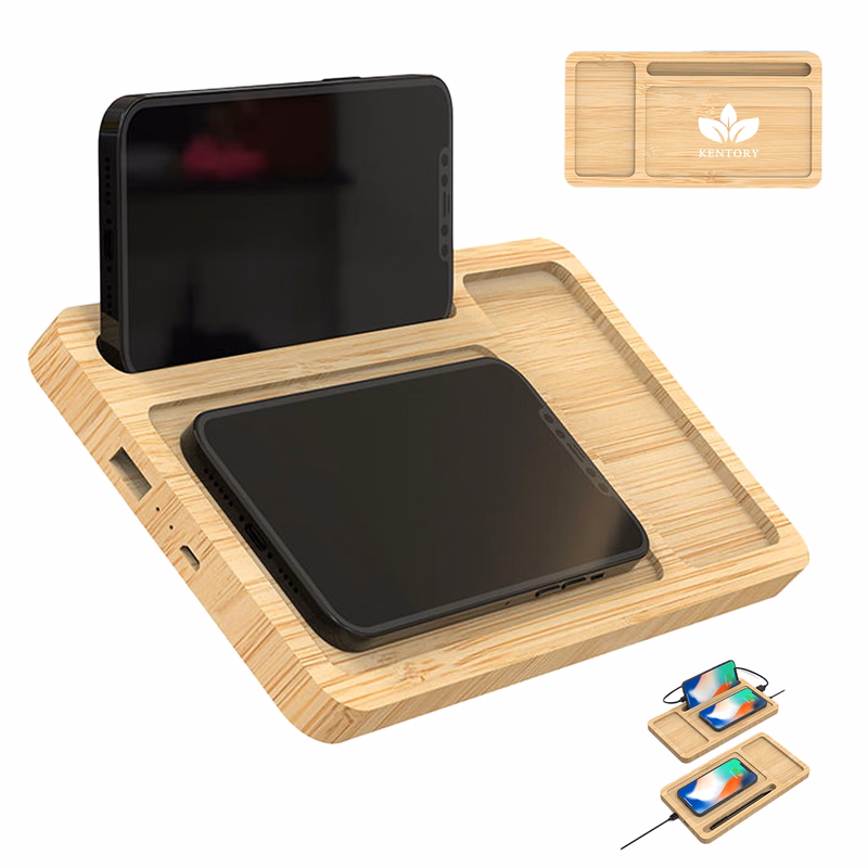 10W Wood Wireless Charging Station With Desk Organizer Pad