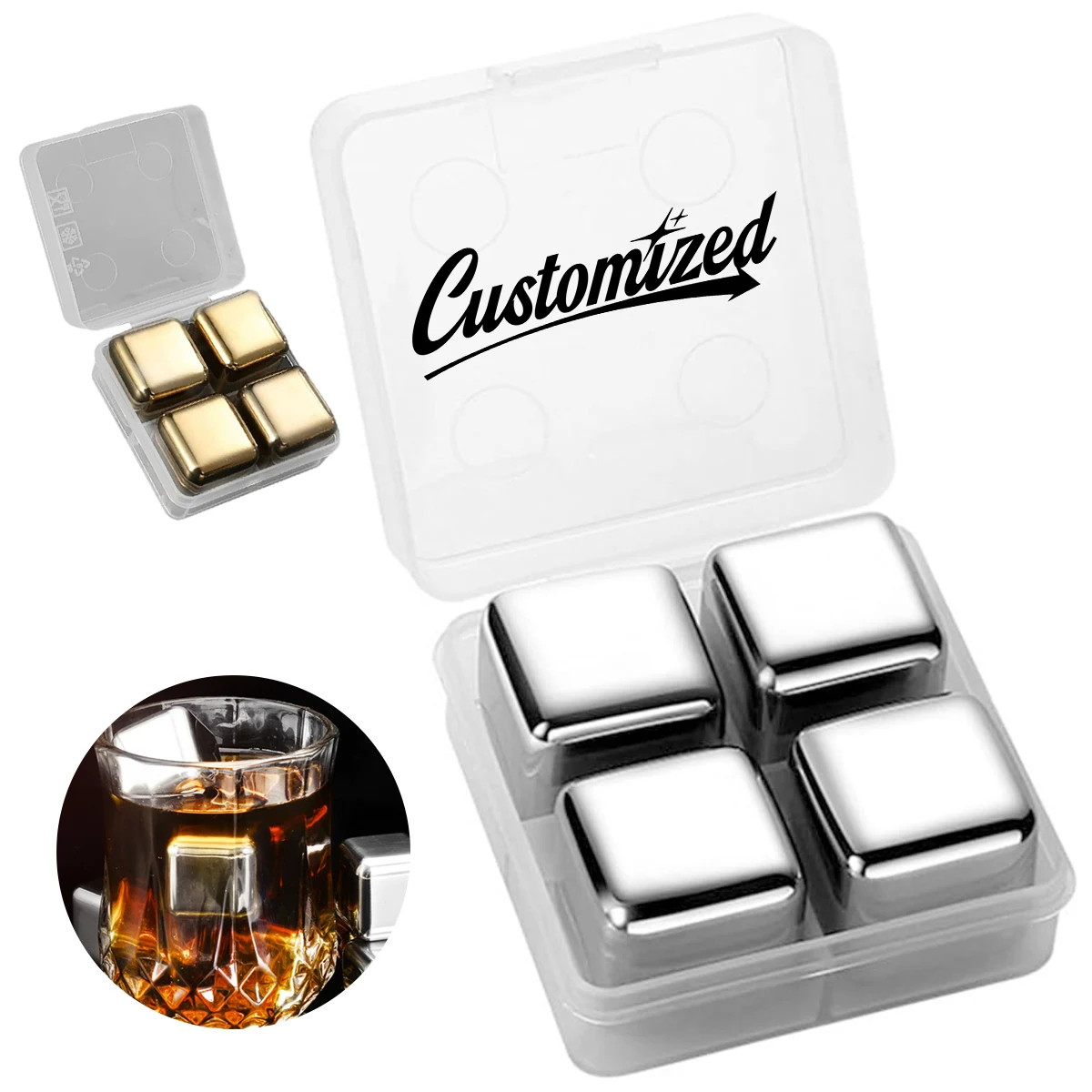 Reusable Stainless Steel Whiskey Stones Set of 4 1