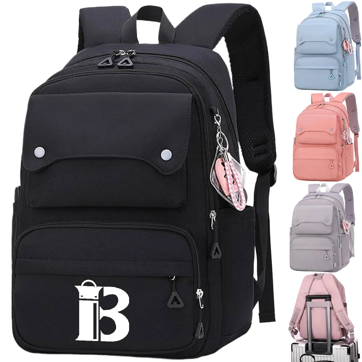 Waterproof Polyester Student Backpack w/ Pendant 1
