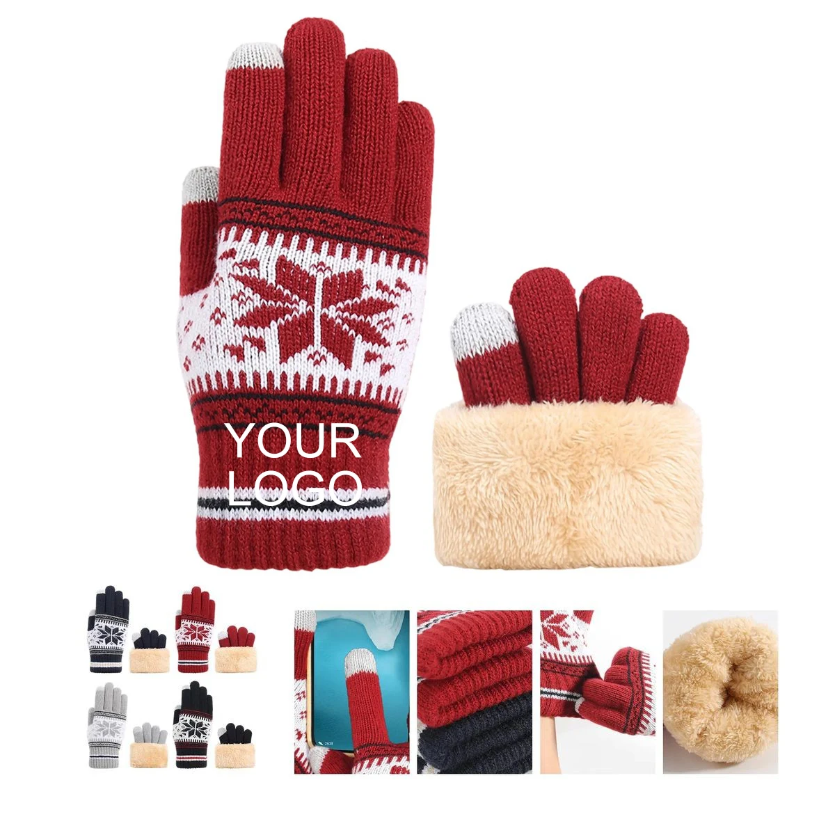 Customizable Touchscreen Gloves 9.85 inches with Snowflake Design 1