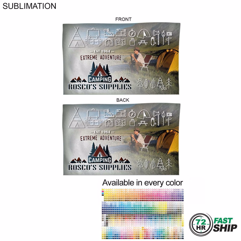 72 Hr Fast Ship - Microfiber Dri-lite Terry Branding Towel, 15x25, Sublimated Edge to Edge 2 sides