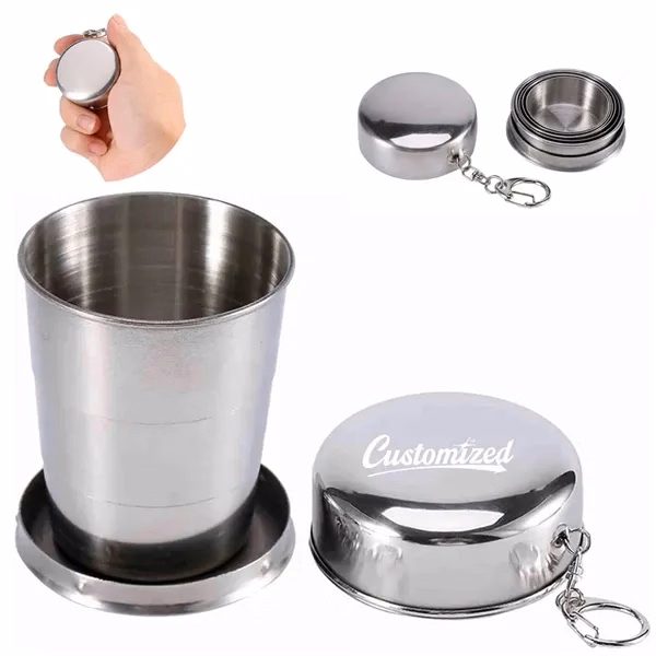 Custom Stainless Collapsible Travel Cup with Keychain — Compact Portable Camping Gear Use