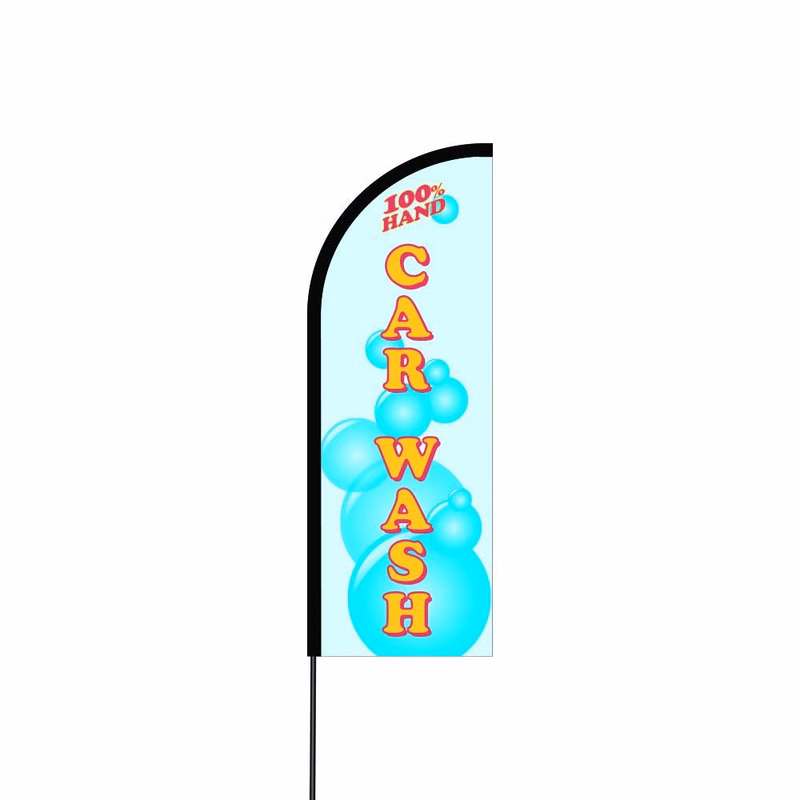 100% Hand Car Wash Flag Kit 11' Feet Feather Flag Sign Outdoor Banner