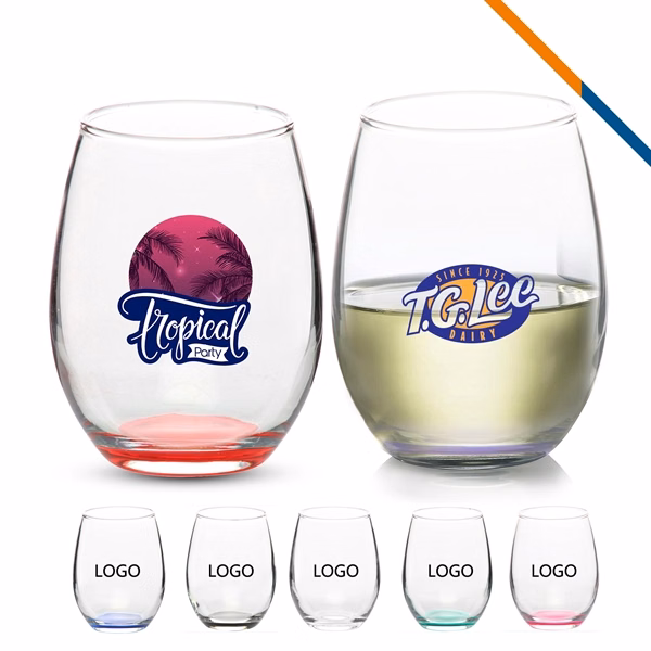 Custom 5.5 oz Stemless Glass Wine Glasses — Corporate Gifting