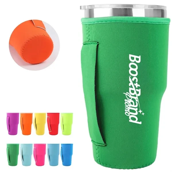 Custom 30 oz Neoprene Tumbler Sleeve with Handle — Insulated Beverage Cooler, custom koozie with logo imprint 1