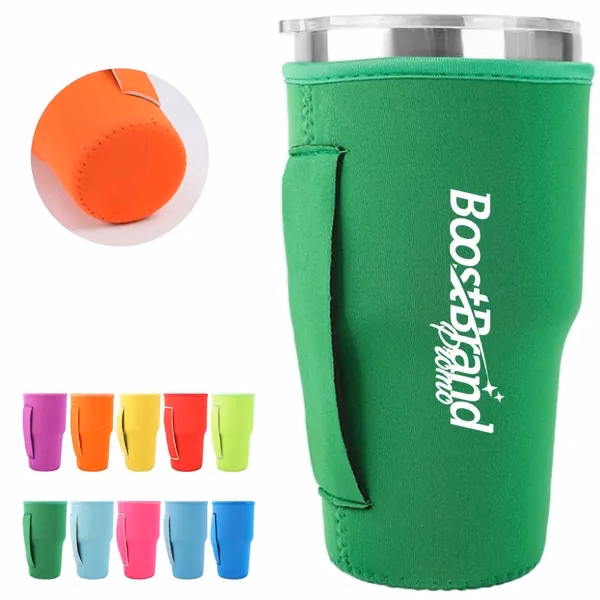 Custom 30 oz Neoprene Tumbler Sleeve with Handle — Insulated Beverage Cooler