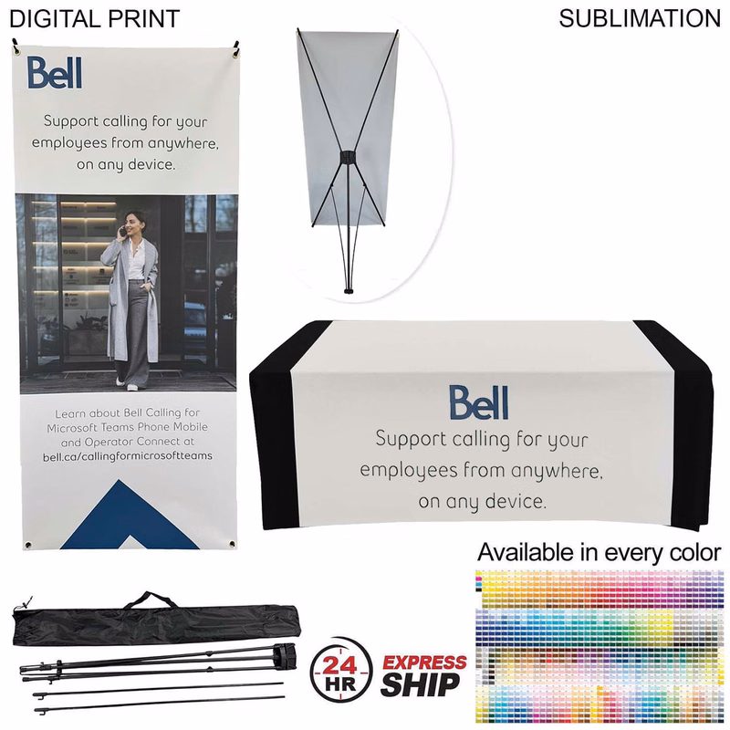 24Hr Express - Tradeshow Package, Tripod Banner with Graphic DP787 + Sublimated Tablerunner SU622
