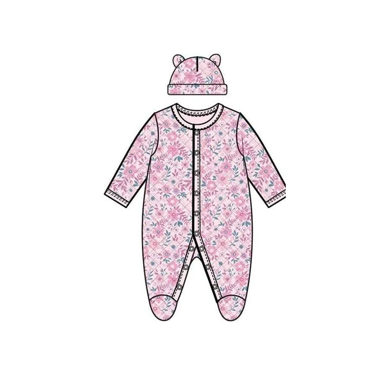 Girls' Quilted Sleep & Play Bodysuits with Hat Pink 0-9M 1